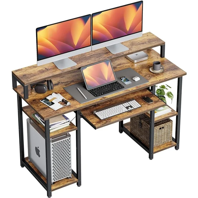 CubiCubi 47 Inch Computer Desk with Storage Shelves Monitor Stand