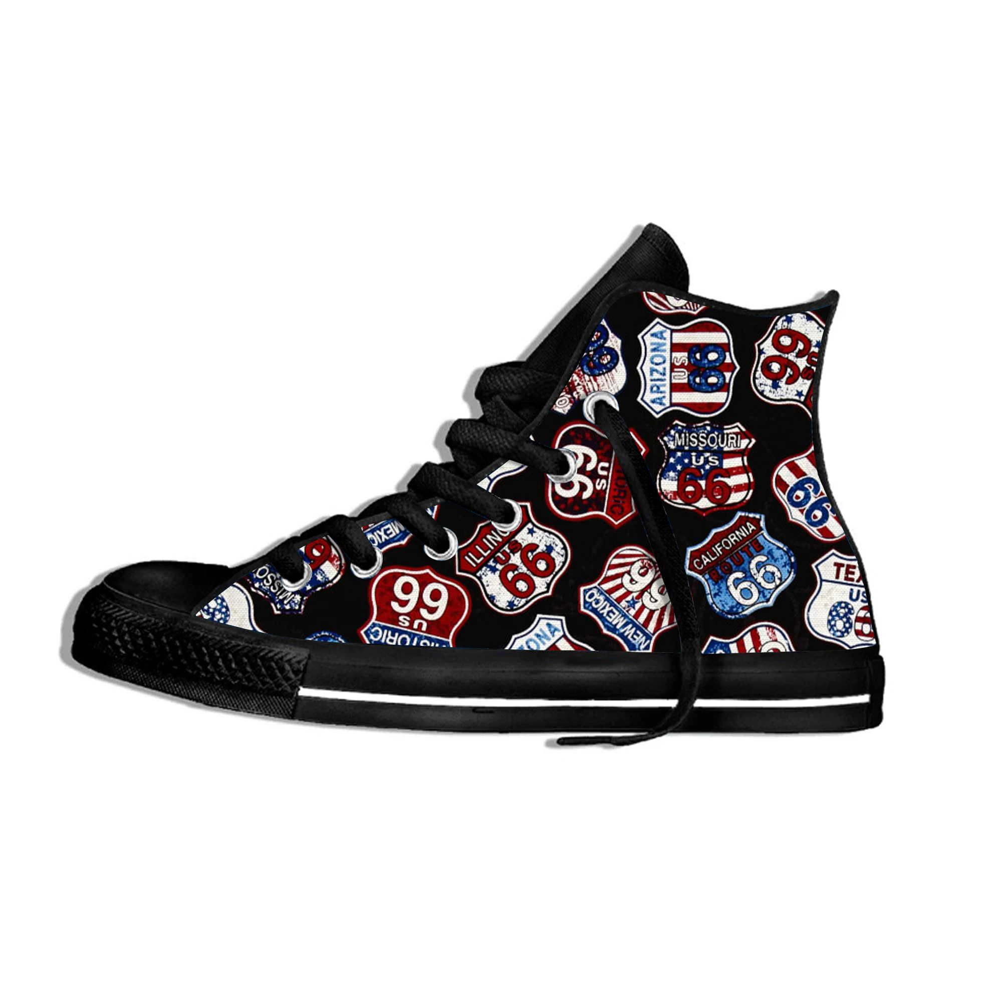 

Hot Get Our Kicks on Route 66 Novelty Design Fashion Lightweight High Top Canvas Shoes Men Women Casual Breathable Sneakers