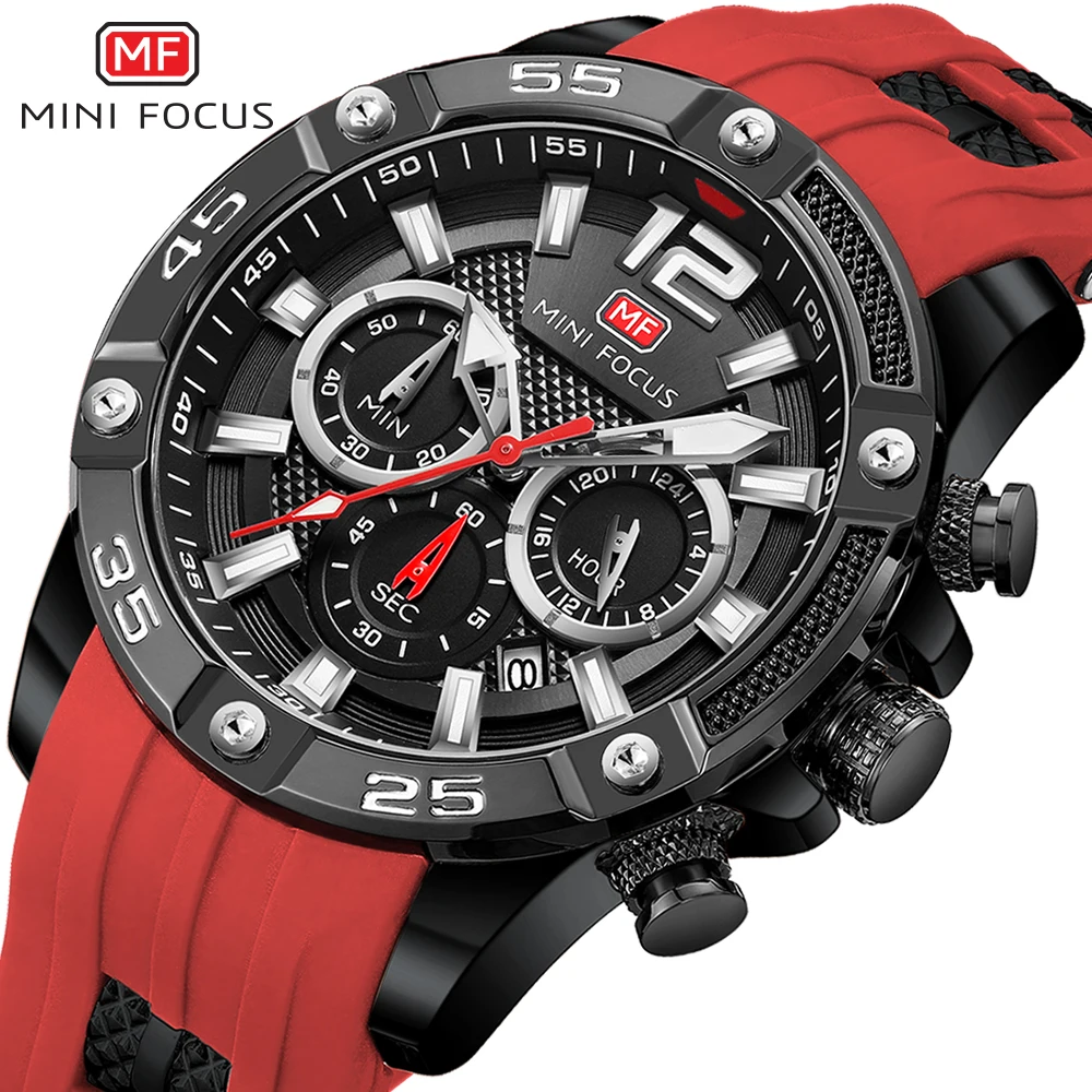 

MINI FOCUS Men Quartz Wristwatches Luxurious Waterproof Chronograph Watch Male Silicone Strap Free Shipping relógios masculinos