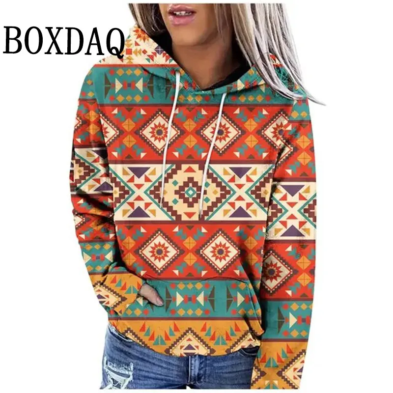 Осенне-зимние толстовки в этническом стиле с 3D принтом женские уличные топы