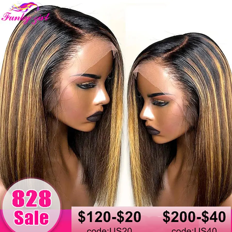 Ed Hair Straight Lace Front Human Hair Wig For Women Remy Highlight Ombre 4/27 Frontal Wig 4x4 Lace Closure Wigs