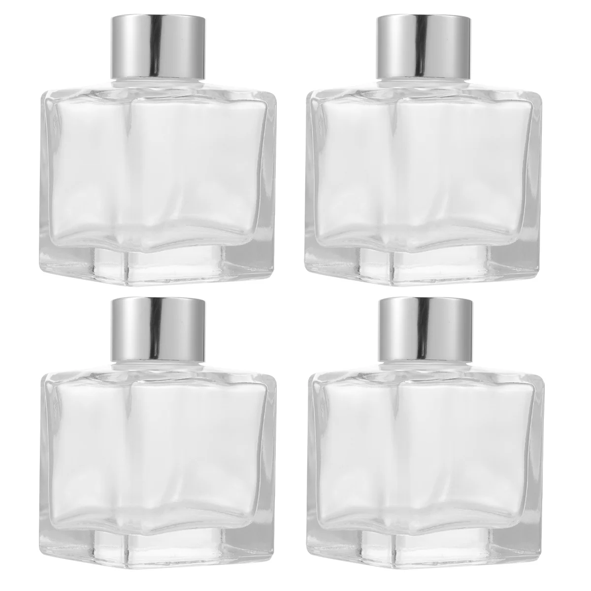 

4pcs 50ML Glass Bottles Refillable Aromatherapy Diffuser Bottle Essential Oil Bottles with Cap for Home 6.1x4.1cm