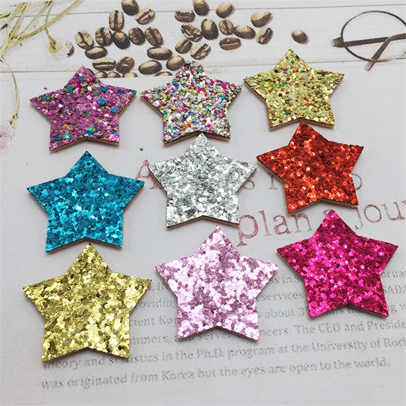 

3.5cm 18pcs Mix 9colors Glitter Star Padded Appliqued For DIY Handmade Kawaii Children Hair Clip Accessories Hat Shoes Patches