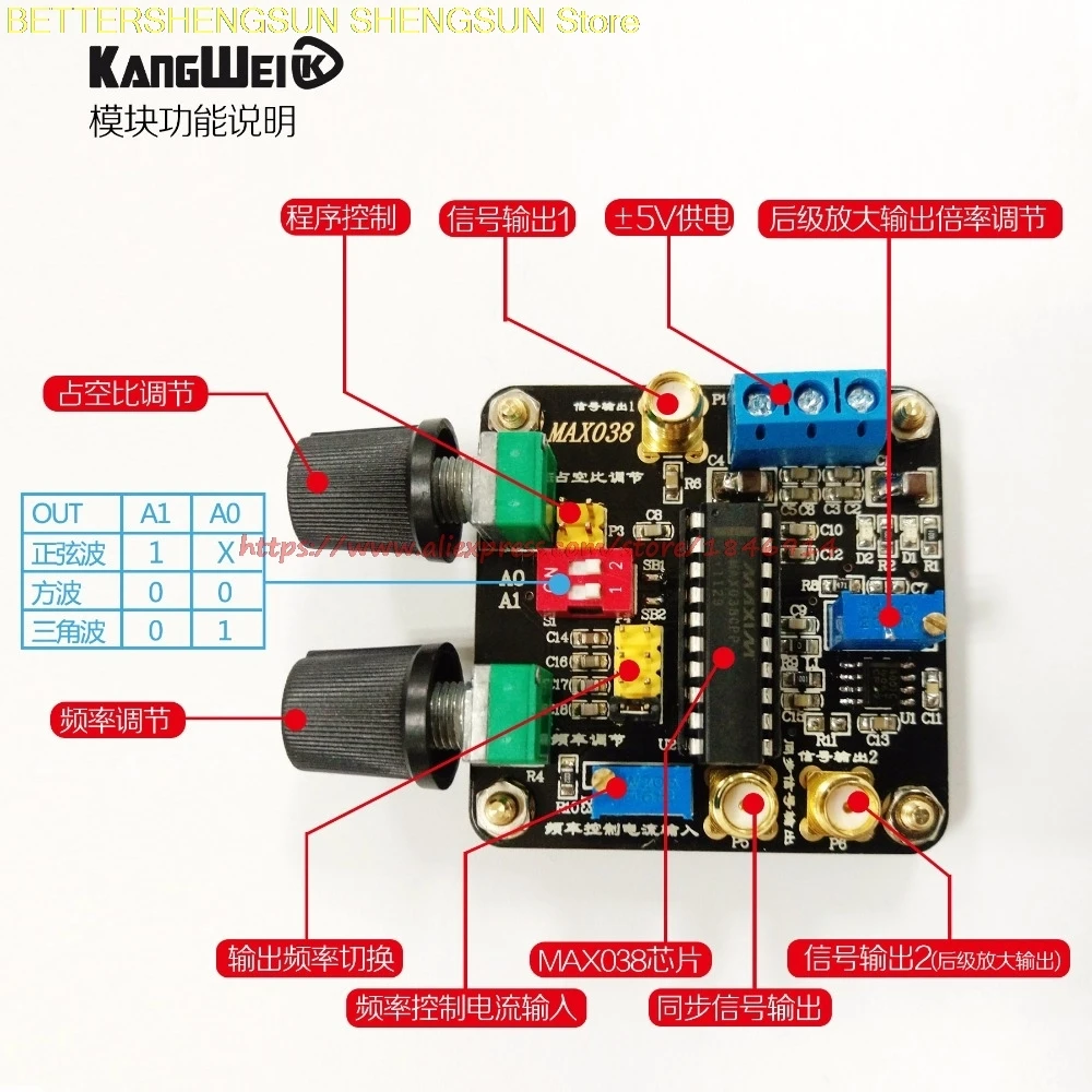 Модуль генератора сигналов MAX038 треугольная волна синусоидальный сигнал столб op
