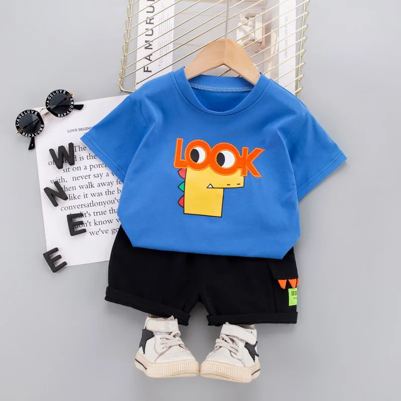 

New Summer Children's Suit Boys Round Neck T-shirt Deinm Shorts 2pcs Set Korean Girl 1-3 Years Short Sleeved Tracksuit Clothing