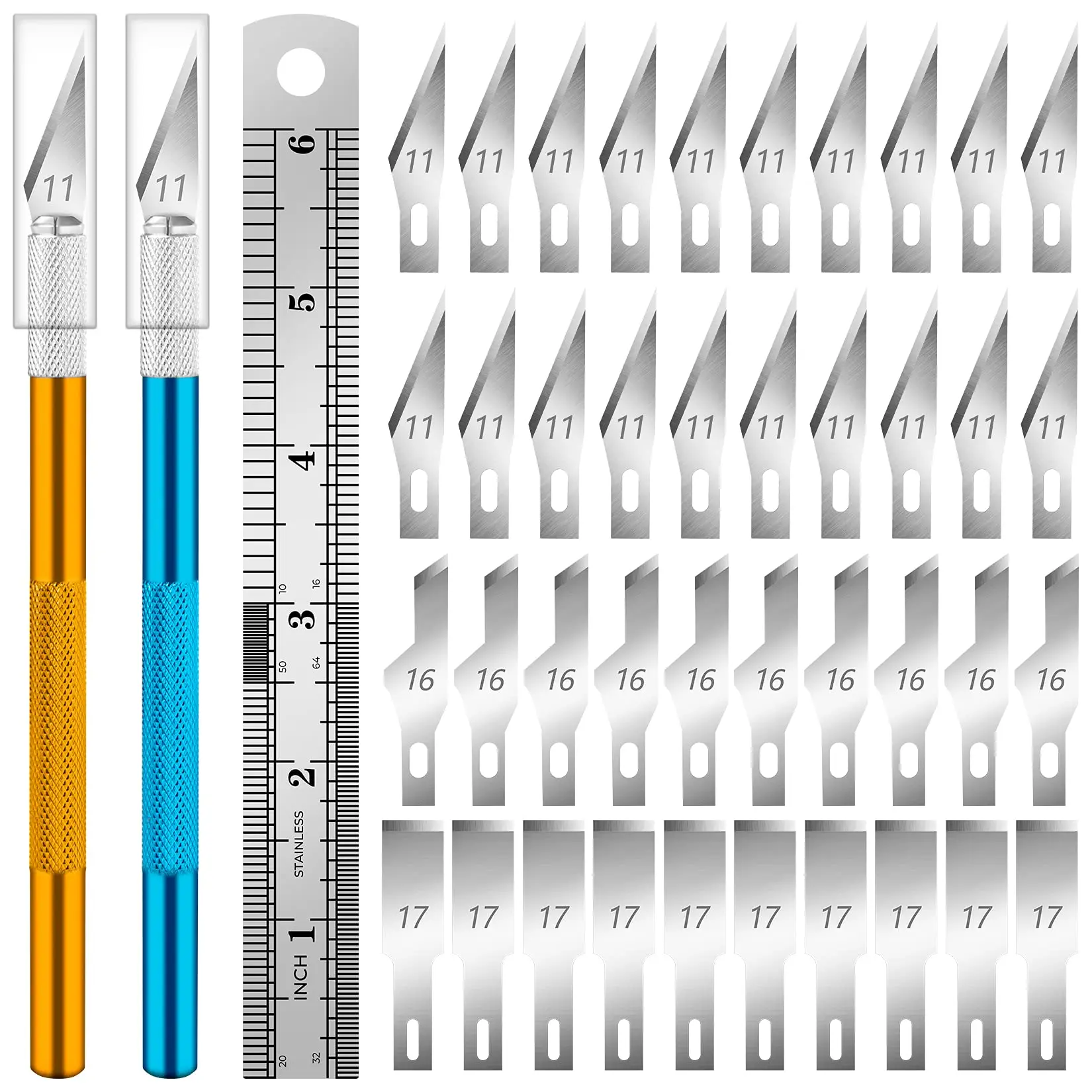 43Pcs Precision Exacto Hobby Craft Knife Kit with 40 Carving Blades, 2 Handles, 1 Ruler for DIY Artwork Scrapbooking Stencil