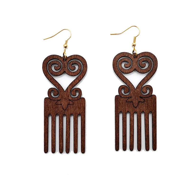 

Деревянные серьги-гребень, лазерная резка, в африканском стиле, Подвесные серьги, модные ювелирные изделия, крупные деревянные серьги