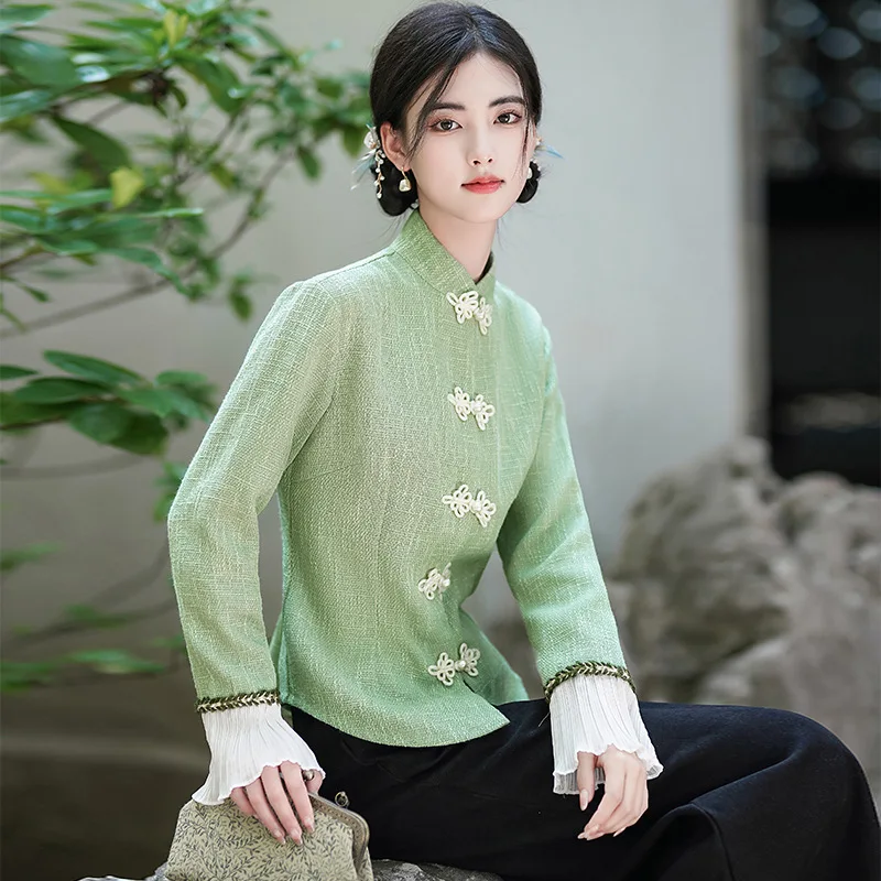 

Traditional Chinese Style Hanfu Women Vintage Tang Suit With Tassel Top+Pants Suit Outfits Female Single-Breasted Clothes