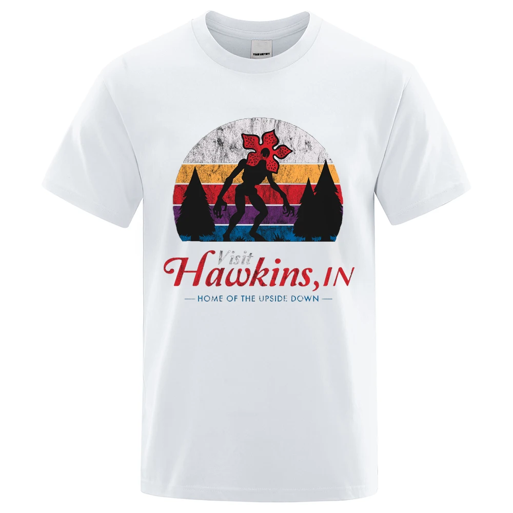 

Visit Hawkins - Vintage Distressed - Demogorgon T-Shirt Short Sleeve Shirts Man T-shirt Stranger Things Design Cotton 2022 Tops