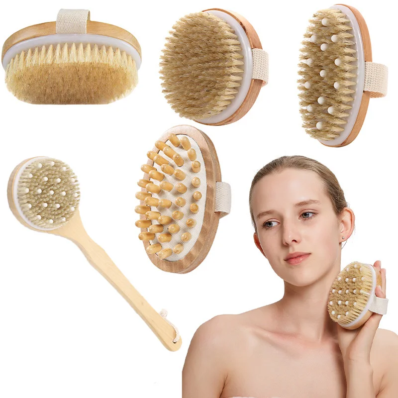 

Bath Brush Natural Bristle Shower Brushes Scrubber Body Exfoliating Long Handle Body Back Massage Shower SPA Bath Accessories