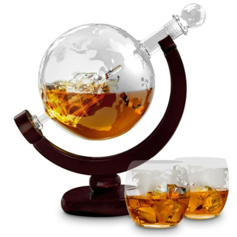 

XX9B 850ML Whiskey Decanter Antique Ship Whiskey Dispenser For Liquor Bourbon Vodka Wine Glass Decanter Globe with Wood Stand