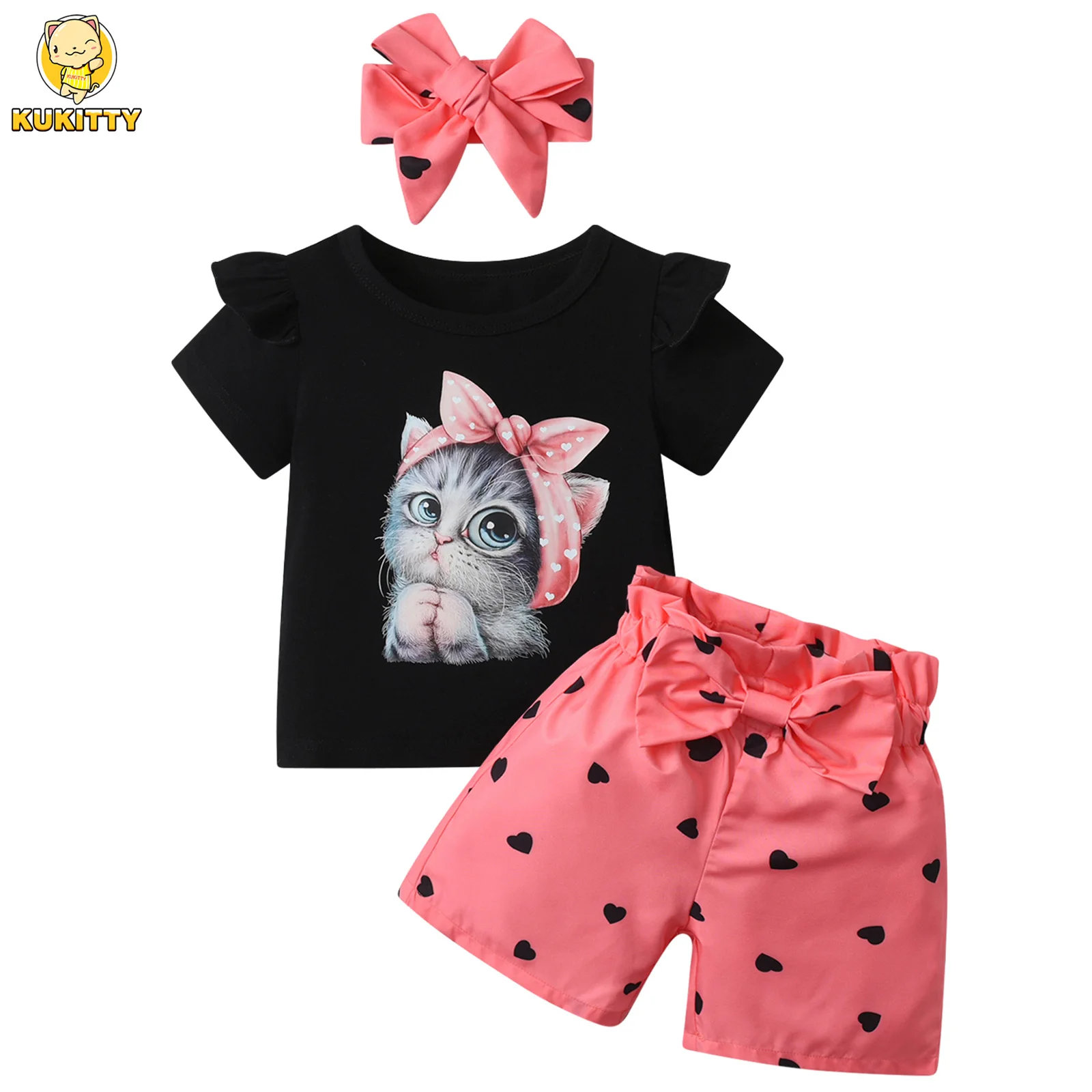 3 шт. футболка с коротким рукавом и шорты бантом на голову