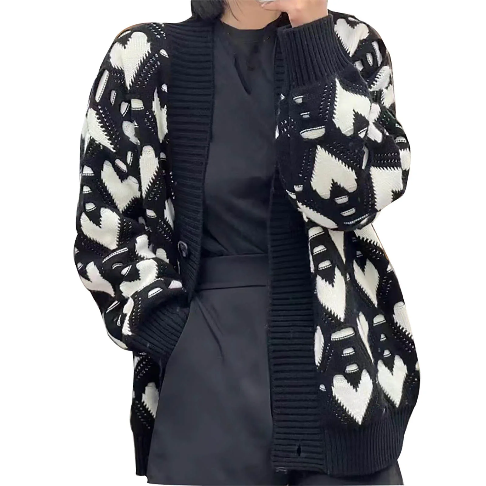 

Женский свитер с длинным рукавом, Свободный вязаный кардиган-оверсайз в стиле Харадзюку, готический свитер в стиле High Street, Y2k, зима 2023