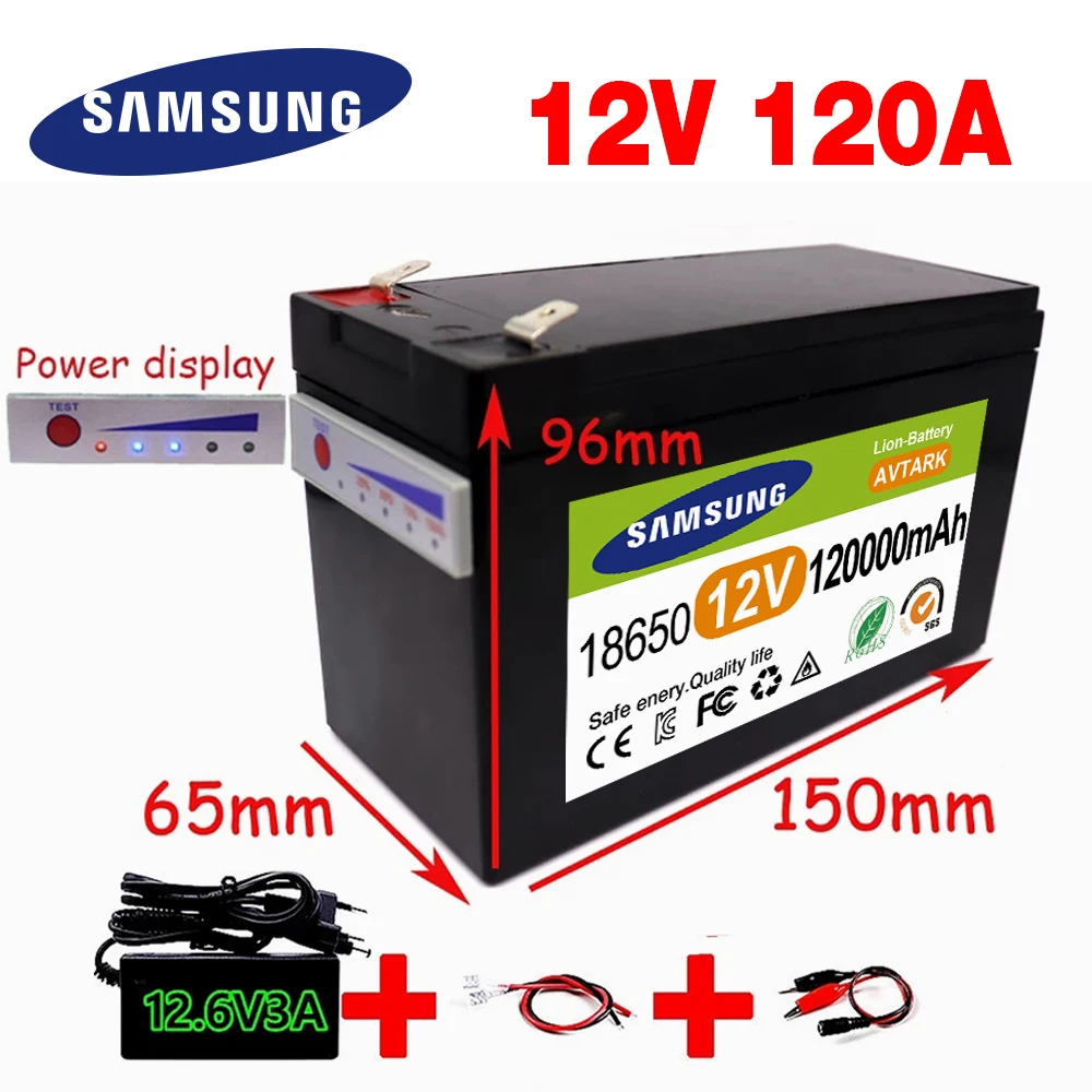 

NEW Sprayers 12V 120Ah Built-In High Current 30A BMS 18650 Lithium Battery Pack For Electric Vehicle Batterie 12.6V Charger