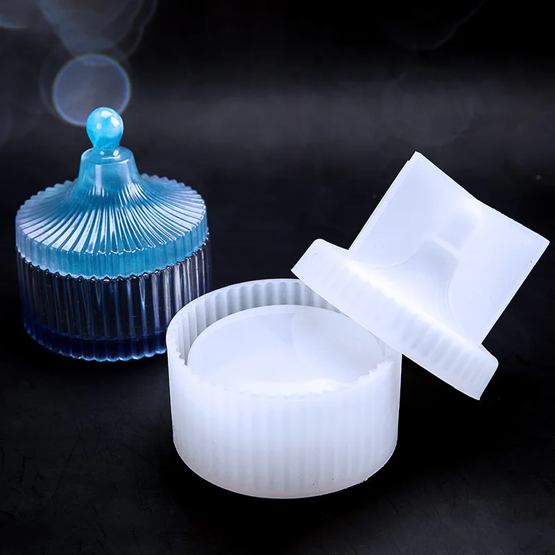 Round Stripe with Cover Silicone Molds DIY Crystal Epoxy Resin Mold Storage Box Art Making Supplies Decor