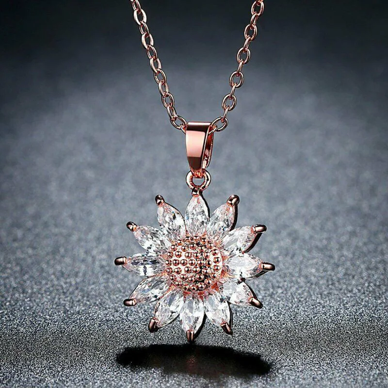 

Hot Dainty Luxury Zircon Sunflower Necklace For Women Trendy Rose Gold/Silver Color Female Jewelry Birthday Party Valentine Gift