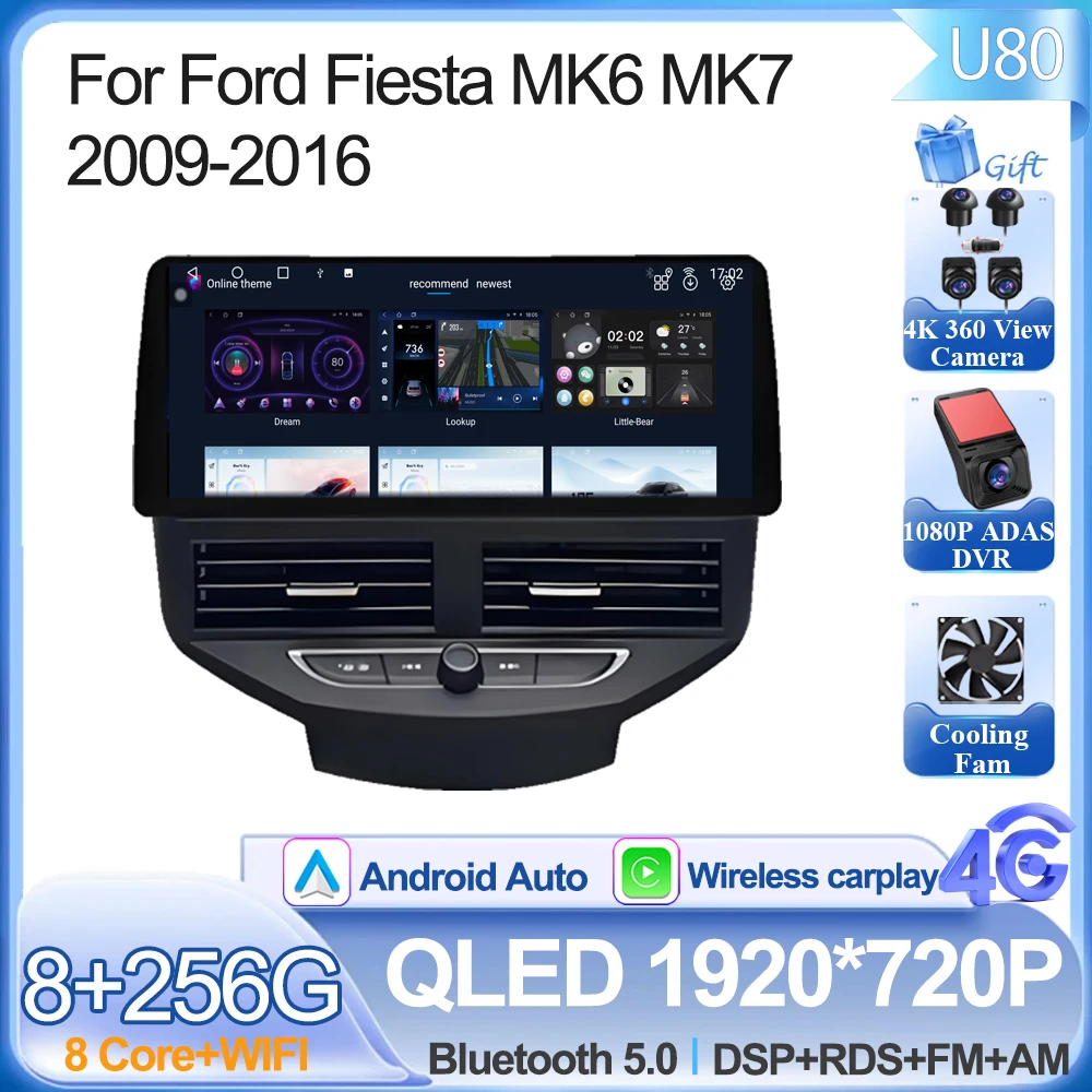

Автомобильный радиоприемник 12,3 дюйма для Ford Fiesta MK6 MK7 2009-2016 LHD RHD Android 15, мультимедийный видеоплеер, GPS, беспроводной android Carplay