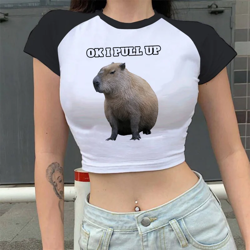 Милая одежда капибара футболка Женские винтажные футболки повседневные