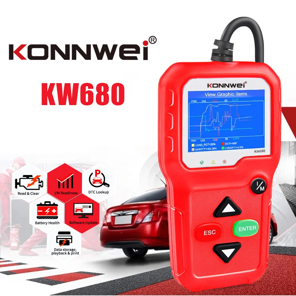 

Автомобильный диагностический сканер KONNWEI KW680 OBD2, диагностический сканер ошибок, бортовой компьютер, Автомобильный сканер OBD, автоматически...