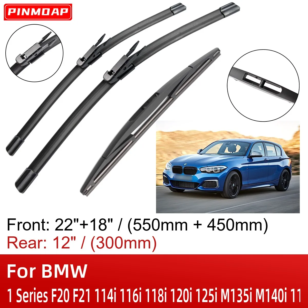 

Щетки стеклоочистителя передние и задние для BMW 1 Series F20 F21 114i 116i 118i 120i 120i 125i M135i M140i 116d 118d 125d 2011-2020 22 дюйма + 18 дюймов + 12 дюймов