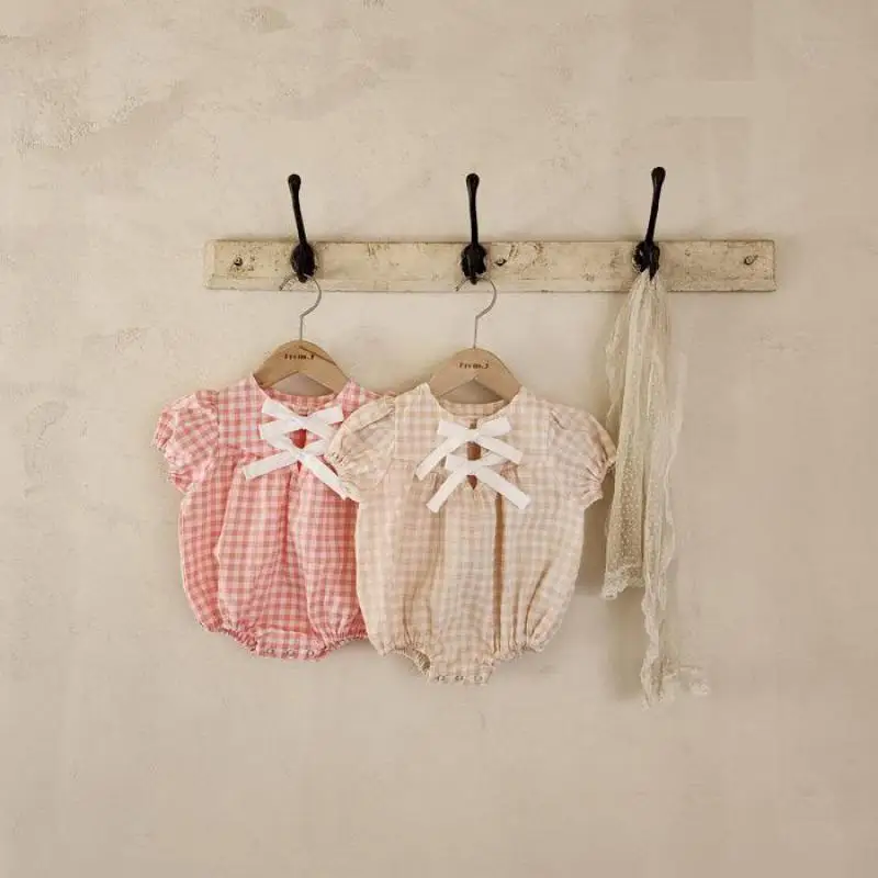 

2023 Summer New Baby Girl Short Sleeve Plaid Bodysuit Cotton Newborn Toddler Princess Jumpsuit Infant Girl Clothes 0-24M