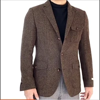 mens hunting herringbone tweed slim fit mens retro casual suit blazer groom wedding jacket