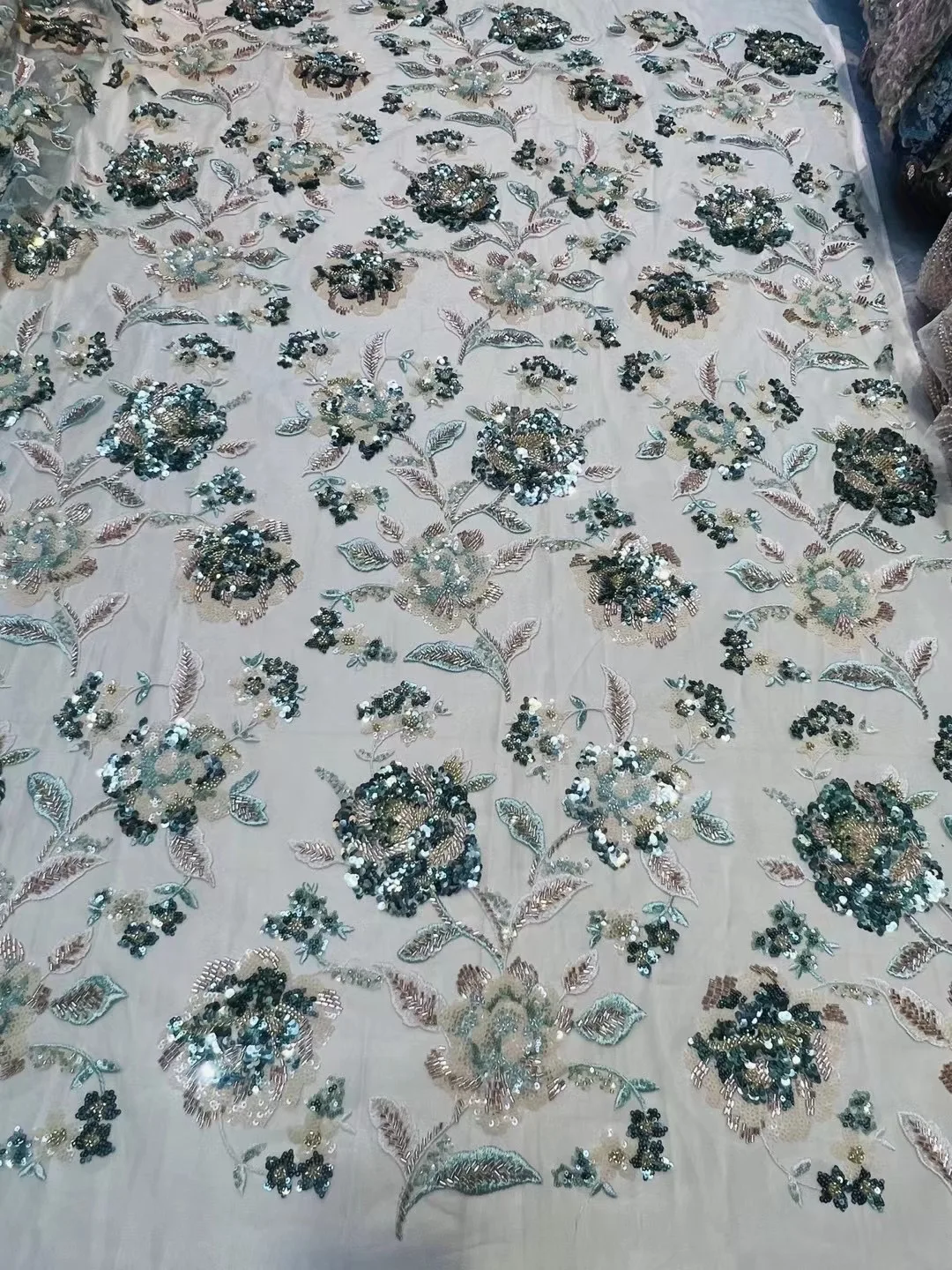 Высококачественная роскошная французская сетчатая кружевная ткань с бисером
