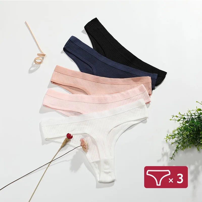 

3 шт., женские хлопковые трусики-стринги с заниженной талией