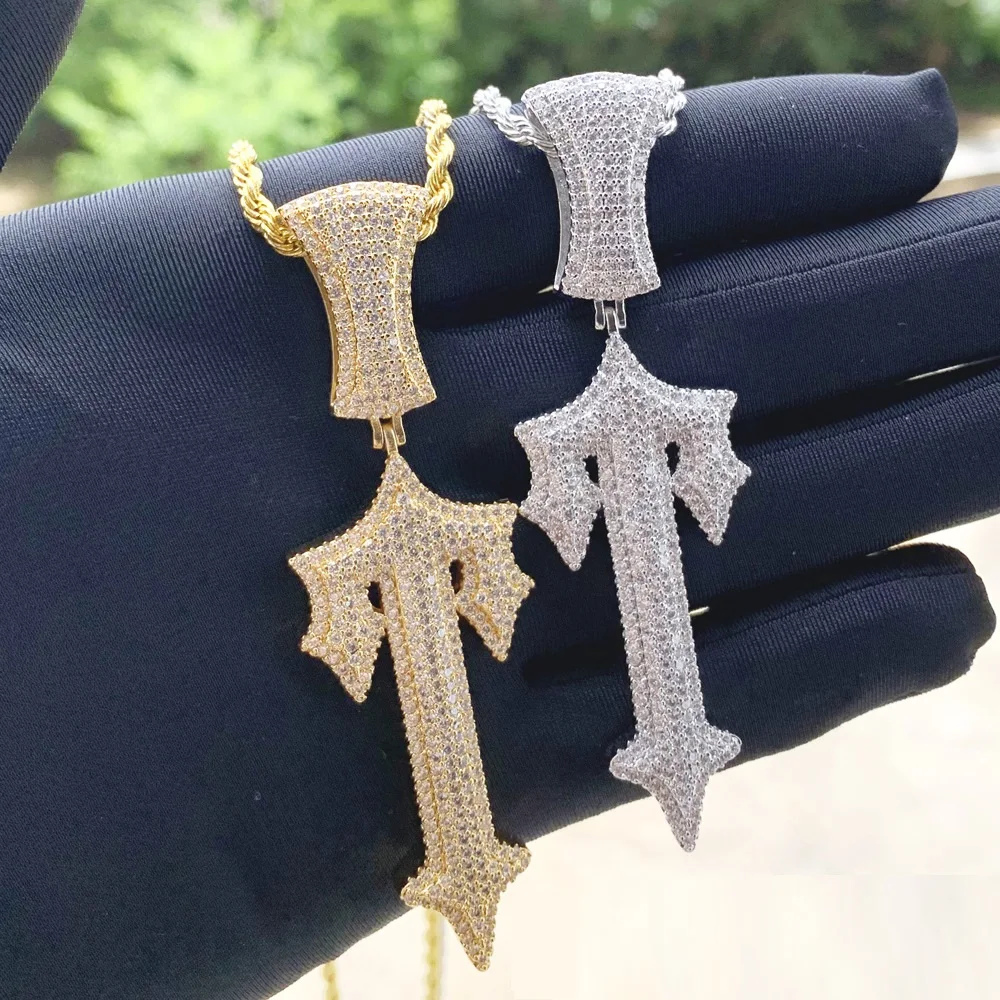 

New Punk Hip Hop Cross Pendant Men's Necklace Set with Zircon 18k Real Gold Pop Rap Style Wearable Tennis Chain Cuban Chain Spot