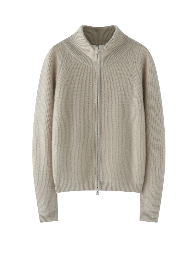 Женский кашемировый свитер на молнии повседневный теплый кардиган с ложным