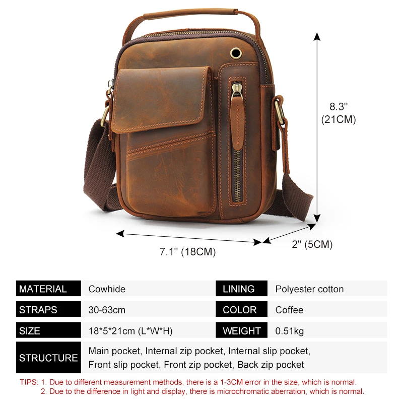 SCHLATUM Genuine Leather Vintage Men Bags  Shoulder Bag For Mens Business Messenger Crossbody Bag Male Fashion Casual Handbag