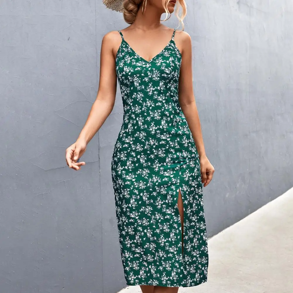 

Sling Dress Sexy V Neck Sweet Floral Print Bodycon Spilt Sundress for Dating