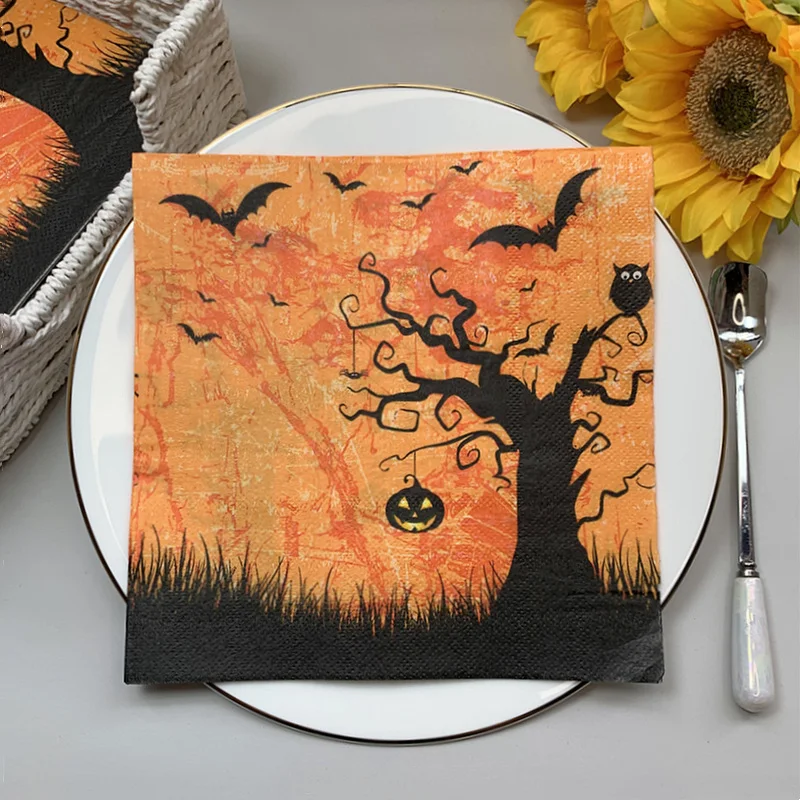 

2022 New 20Pcs/Pack Halloween Decoupage Paper Napkins Frightening Pumpkin Bat Paper Tissues for Halloween Party Decor Supplies 3