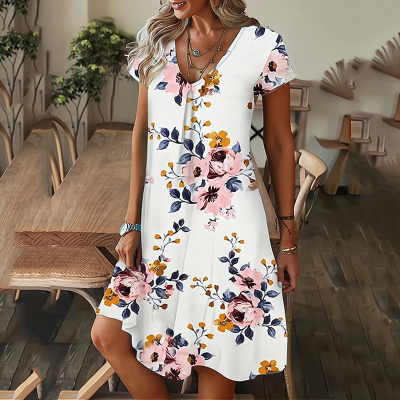 

Fashion New V-Neck Ruffles Short Sleeve Women Dress Summer Causal Draped Bodycon Slim Vintage Knee Length A-Line Dress Vestidos