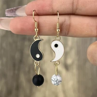 enamel tai chi gossip drop earrings for women black and white color round ball pendant earring friendship dangle couple earring