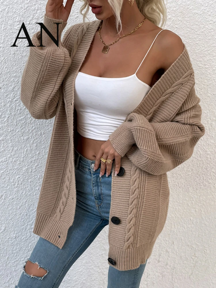 

2022 Autumn and Winter New Knitted Cardigan Twist Long Button Sweater Cardigan Oversized Cardigan Knitted Cardigan Cardigan