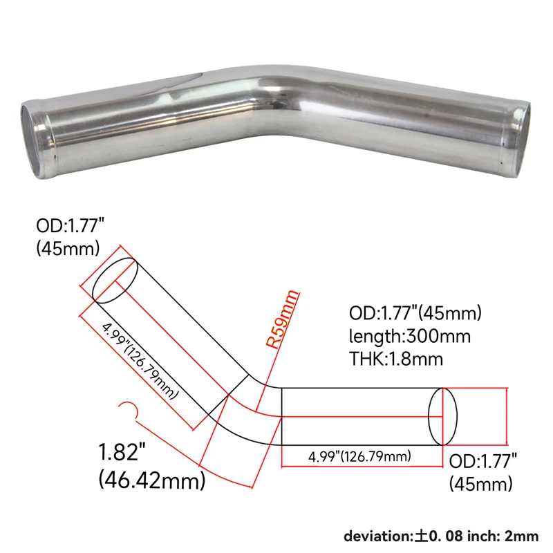 Універсальний 45 градусів мм/1 77 дюйма алюмінієвий T6063 турбо інтеркулер довжина
