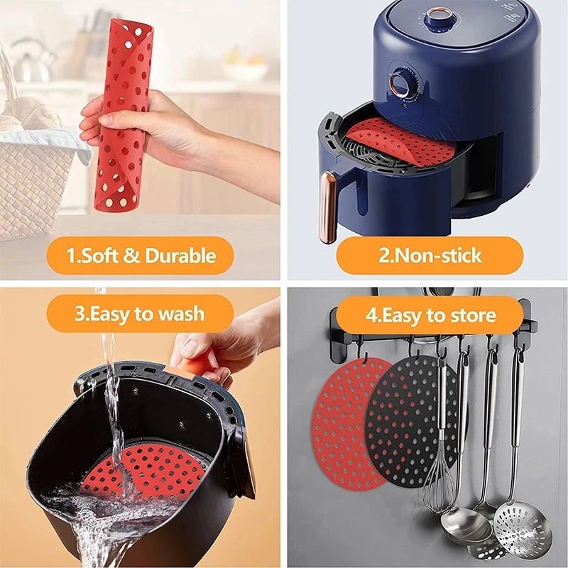 Reusable Silicone Air Fryer Liner Mat Non-Stick Steamer Pad Baking Inner Cooking for Kitchen Accessories Round Square |