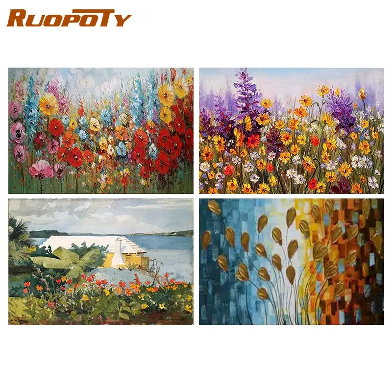 

RUOPOTY Oil Painting By Numbers Colorful Flowers Acrylic Paints Painting By Number Artistic Painting Home Decor