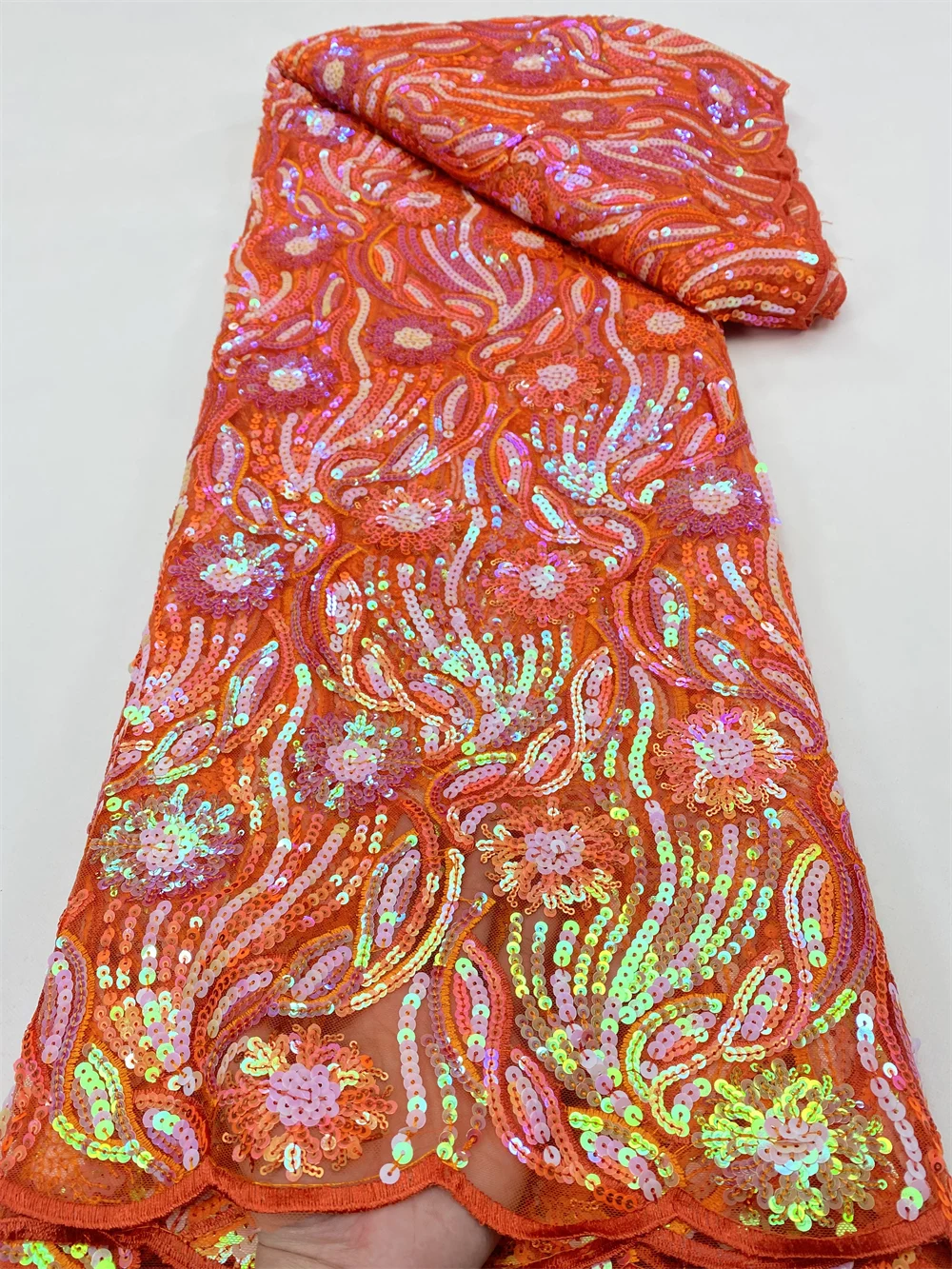 

Hot Sale Sequin Lace Fabrics African Lace Fabric High Quality Nigeria French Tulle Mesh Lace Fabric For Wedding Material 4852B