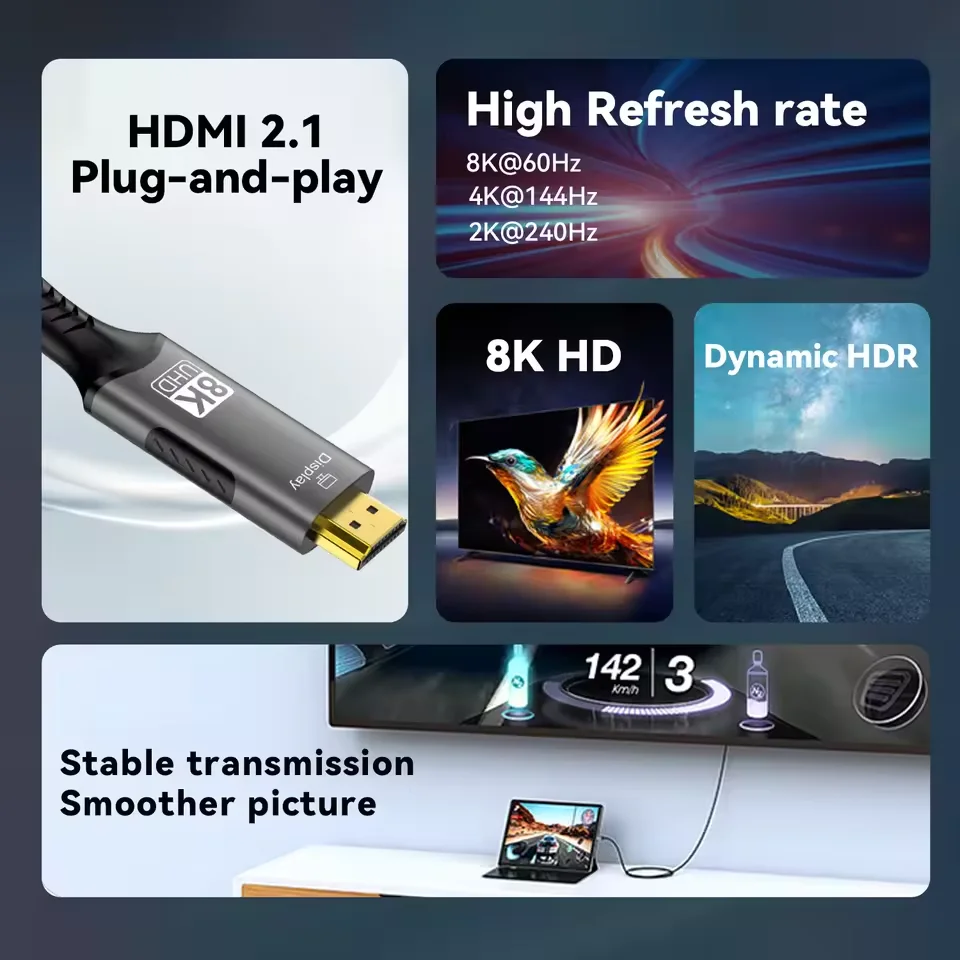 Фото 8K@60 Гц USB C-HDMI-совместимый кабель 4K@120 Гц Тип C-HDMI 2.1 Шнур для ТВ-конвертера Thunderbolt 3/4 MacBook, iPad, Samsung №3