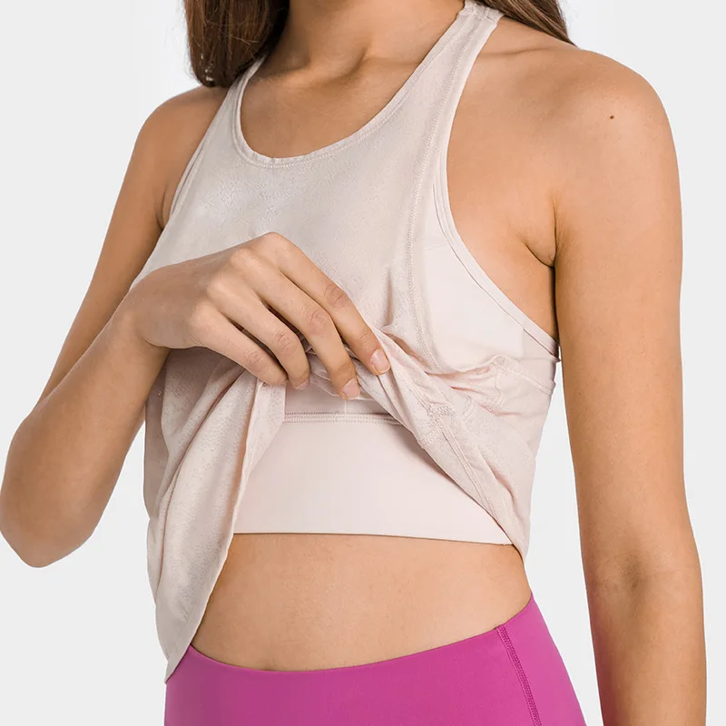 

2in1 Ocean Jacquard Lightweight Sports Yoga Tank Tops Women Quick Dry Workout Fitness Sleeveless Shirts Vest with Built Bra