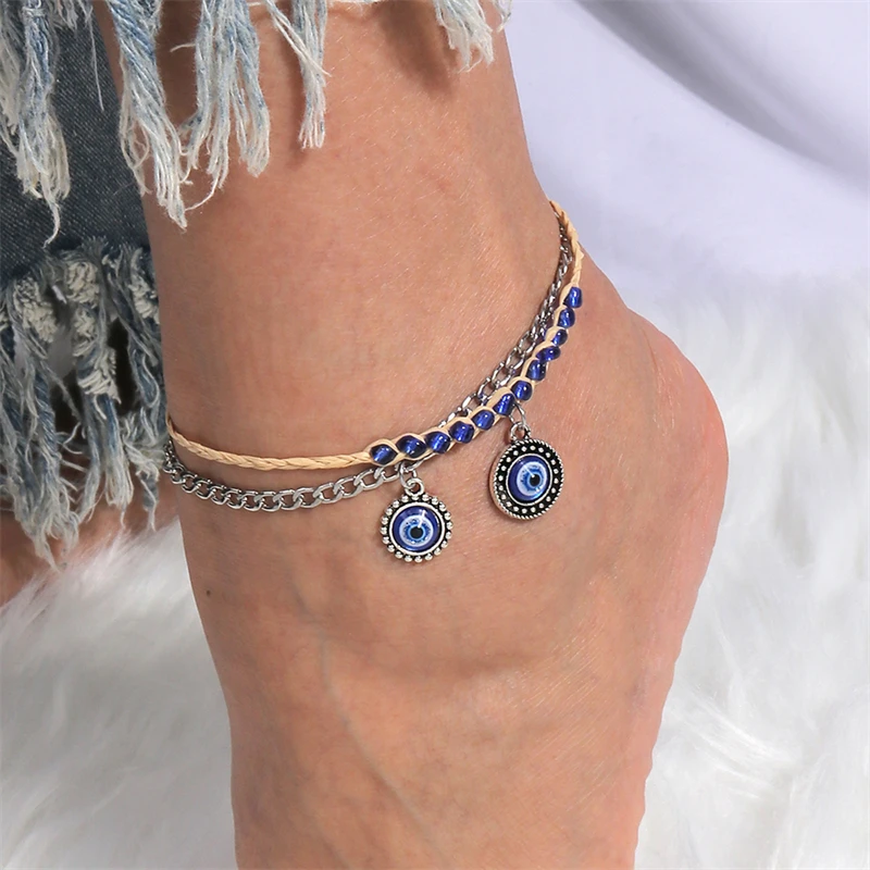 

Bohemian Blue Evil Eye Anklets for Women Summer Beach On Leg Foot Anklet Bracelets Girls Jewelry Gifts