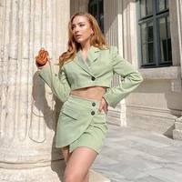 women 2 pieces set cropped blazers and short skirt suit fashion casual chic lady outfits women suit