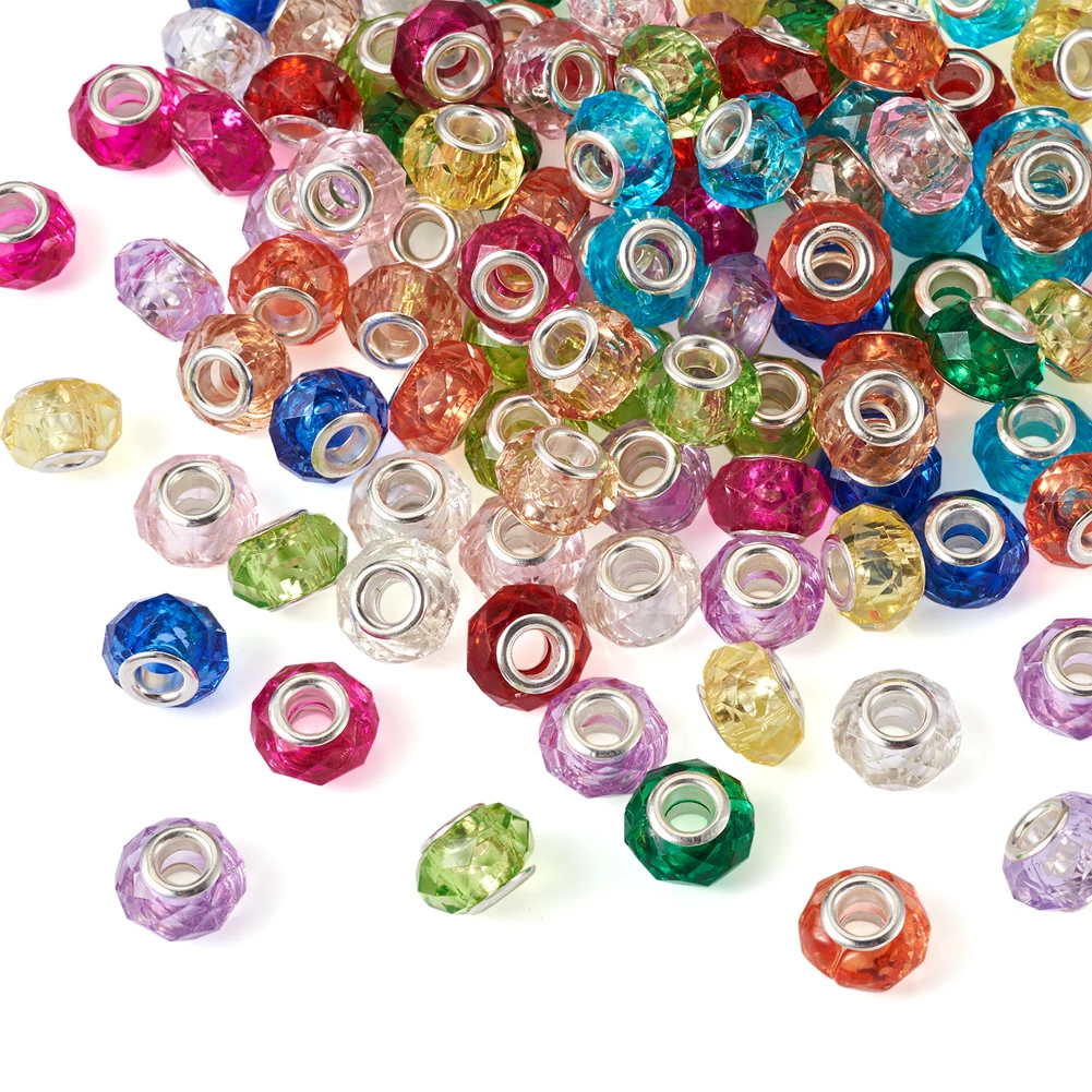 

120 шт. прозрачные европейские бусины из смолы, широкие круглые бусины с отверстием для изготовления ювелирных изделий, ожерелий, браслетов, серег