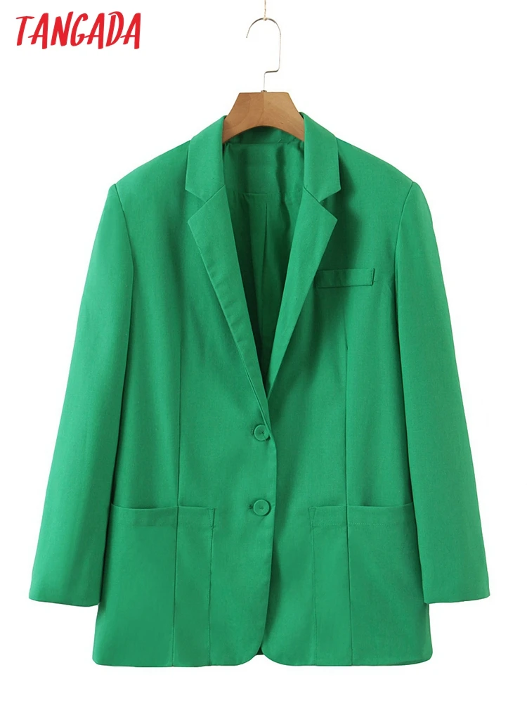 

Пиджак Tangada женский оверсайз, однотонный зеленый модный винтажный повседневный элегантный топ с английским воротником и карманами, 1J44, 2022