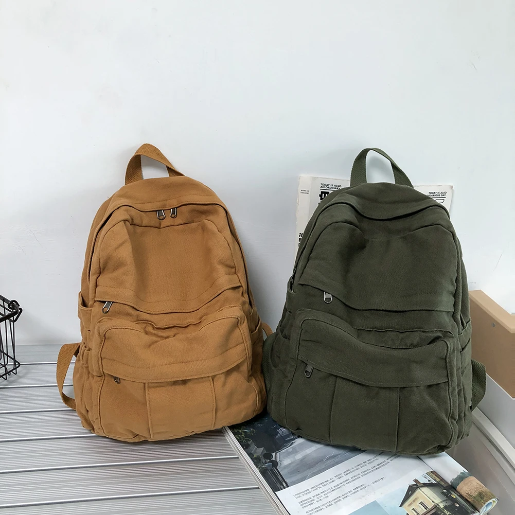 

Ladies Simple Backpack Harajuku Women Girls Teen Backpack Solid Color Vintage Large Capacity Casual Fashion Schoolbag