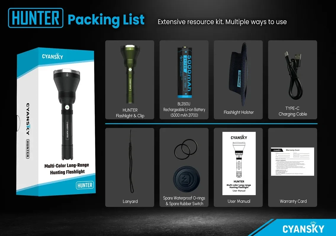 CYANSKY HUNTER Многоцветный охотничий фонарик дальнего действия Перезаряжаемый