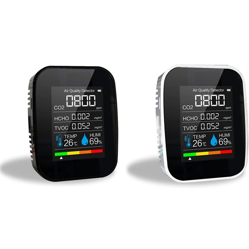 

Hot 2 Set CO2 Meter Digital Temperature Humidity Sensor Tester Air Quality Monitor Carbon Dioxide Detector, Black & White