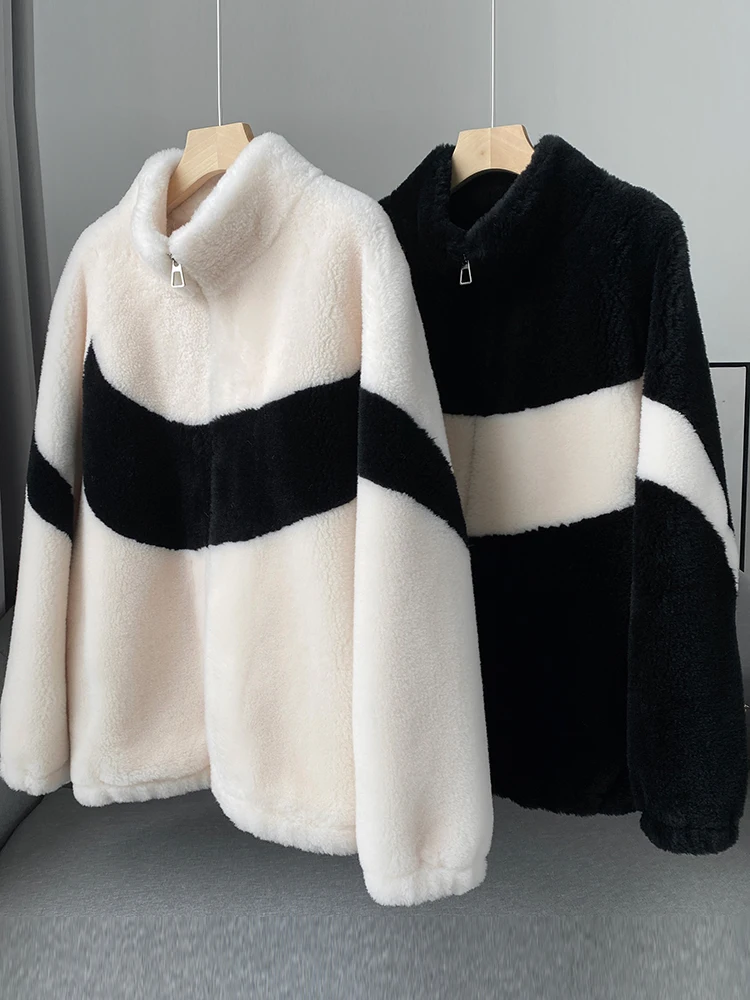 Women Autumn Winter Loose Warm Coats High Quality Genuine Teddy Fleece Zipper Jacket Female Casual Real Fur Overcoats 2022 C38